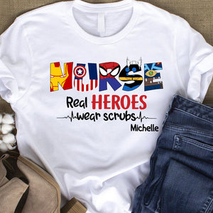 Personalized Nurse Shirt, Real Heroes Wear Scrubs, Custom Letters - Shirts - GoDuckee