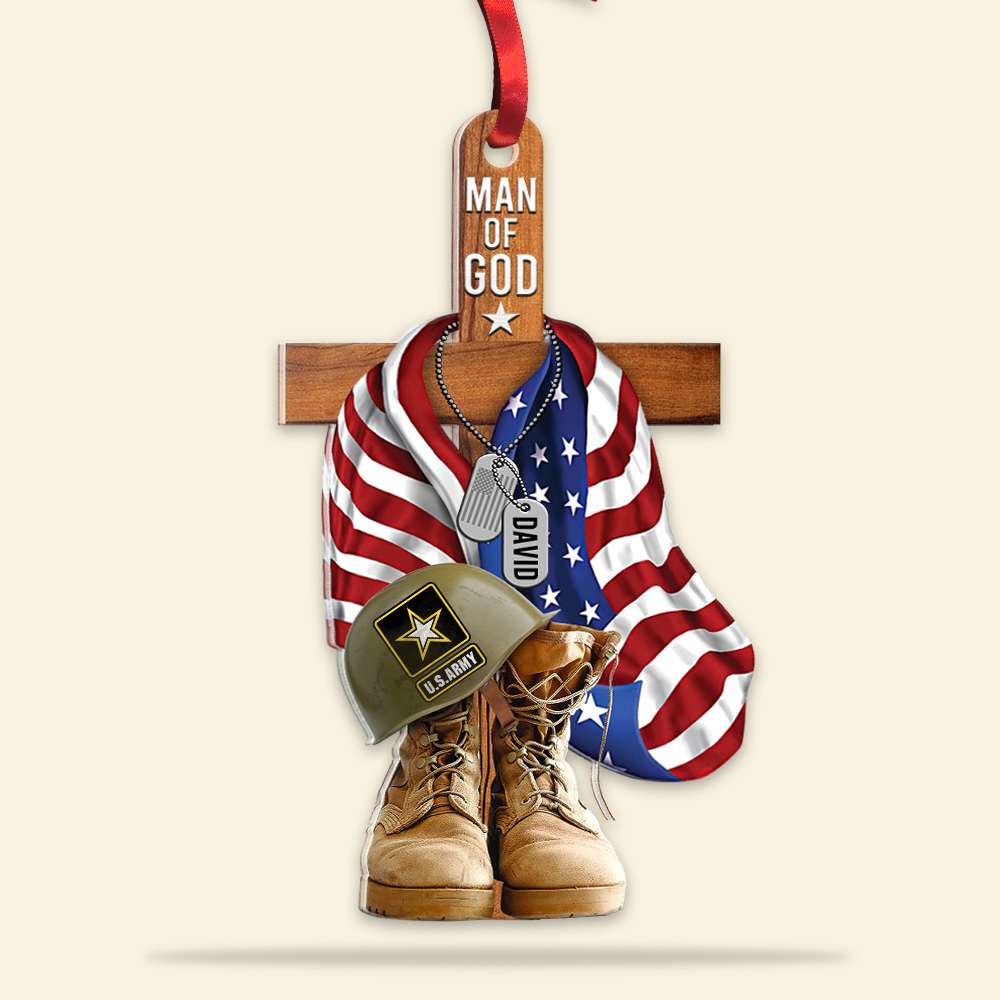 Veteran Man Of God, Personalized Acrylic Ornament, Military Christmas Decor - Ornament - GoDuckee