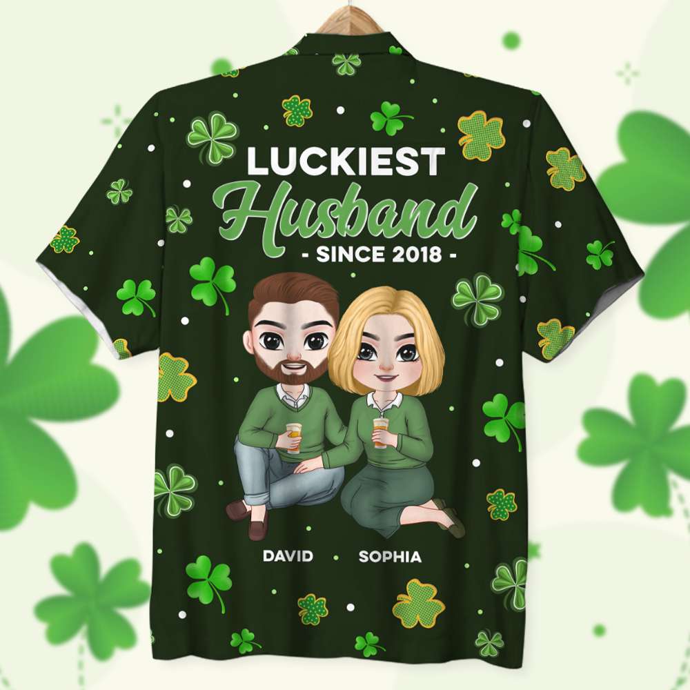 Luckiest Husband, Wife, Personalized Hawaiian Shirt, Gifts For Couple - Hawaiian Shirts - GoDuckee