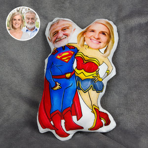 Custom Face Pillow, Love Family, Couple Super Husband and Super Wife - Pillow - GoDuckee