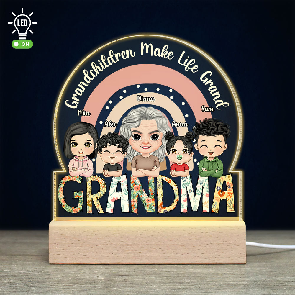 Grandchildren Make Life Grand- Gift For Grandma- Personalized Led Light- Grandma Kids Led Light - Led Night Light - GoDuckee