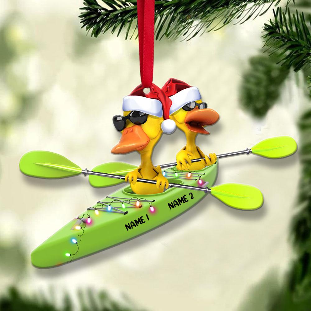 Kayaking Ducks - Personalized Christmas Flat Ornament - Christmas Gift For Couple - Ornament - GoDuckee