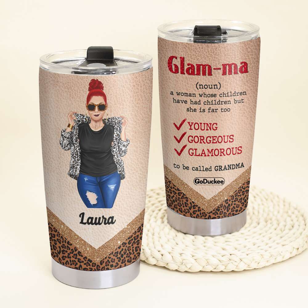 Personalized Leopard Grandma Tumbler - Glam-ma Definition - Cool & Badass Woman - Tumbler Cup - GoDuckee