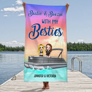Beachin' And Boozin' With My Besties - Personalized Beach Towel - Gifts For Pontoon Lovers, BFF, Besties Fol7-Vd2 - Beach Towel - GoDuckee