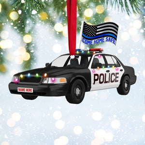 Police Come Home Safe Police Car With Flag - Personalized Christmas Ornament - Ornament - GoDuckee