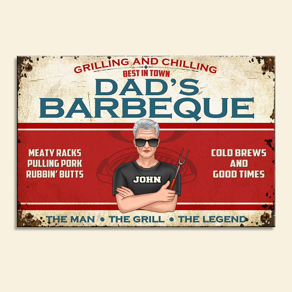 Personalized Grilling & Chilling Dad Metal Sign - Dad's Barbeque - Metal Wall Art - GoDuckee