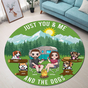 You And Me And The Dogs, Personalized Round Rug, Relaxing Camping Couple, Gift For Camping Buddies - Doormat - GoDuckee