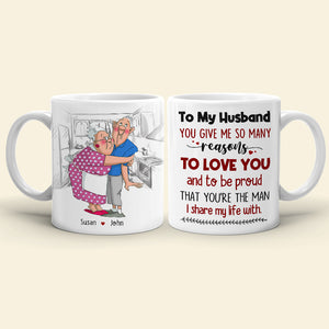 To My Husband You Give Me So Many Reasons To Love You, Anniversary Hugging Old Couple White Mug - Coffee Mug - GoDuckee