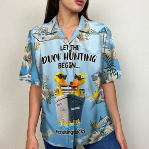 Personalized Cruising Duck CoupleHawaiian Shirt - Let The Duck Hunting Begin - Floral Pattern - Hawaiian Shirts - GoDuckee