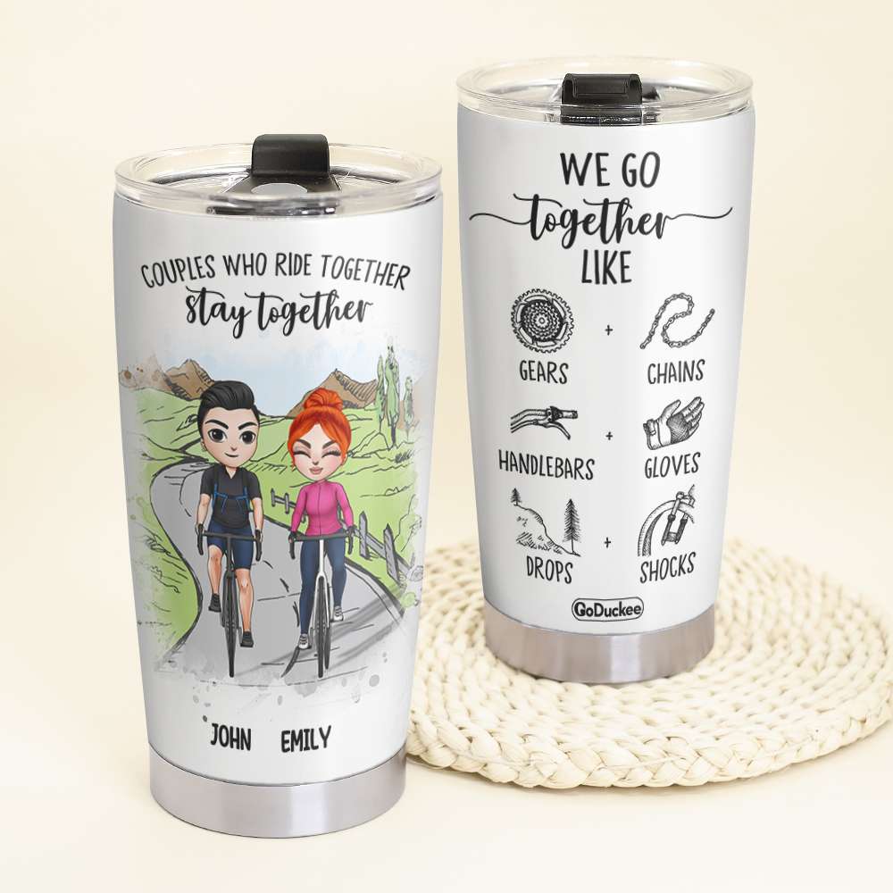 Personalized Cycling Couples Tumbler - Who Ride Together - Tumbler Cup - GoDuckee