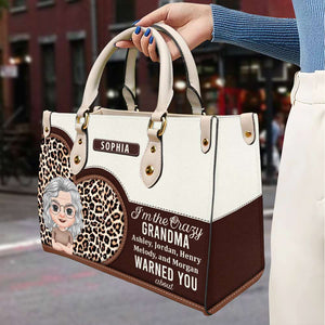 The Crazy Grandma They Warned You About, Personalized Leather Bag, Cool Grandma Leopard Bag, Gift For Grandma - Leather Bag - GoDuckee
