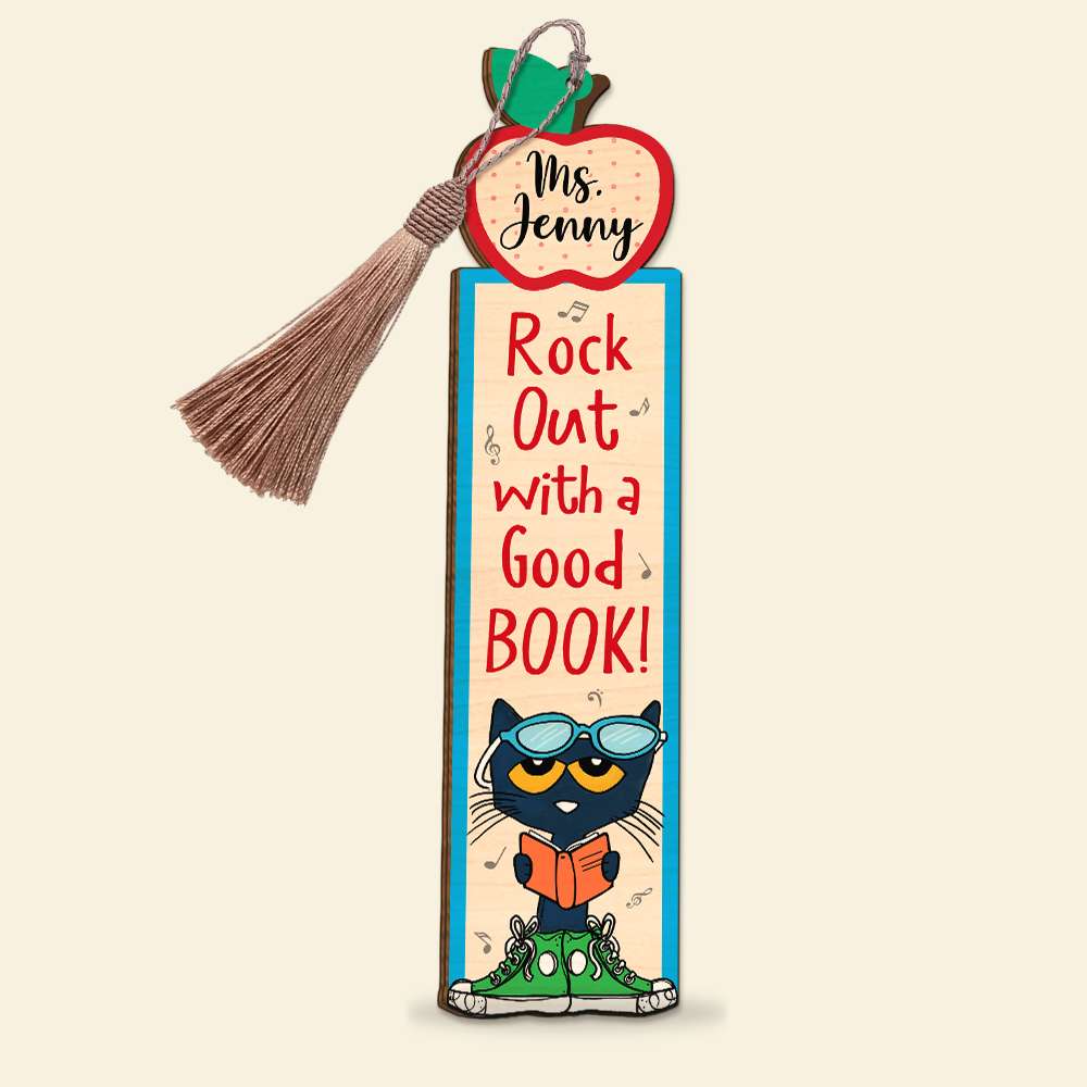 Teacher Rock Out With A Good Book! - Personalized Wooden Bookmark - Bookmarks - GoDuckee
