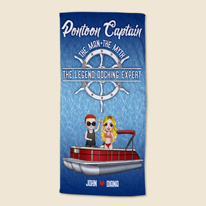 Pontoon Captain The Man The Myth - Personalized Beach Towel - Gifts For Him, Husband - Beach Towel - GoDuckee
