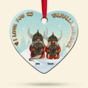 Viking Gnome Couple, Personalized Ceramic Ornament, Christmas Gift For Couple - Ornament - GoDuckee