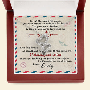 Unbiological Sister Double Hearts Necklace - Custom Name - Stamp Postage - Message Card - Jewelry - GoDuckee