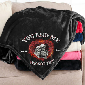 You & Me We Got This - Personalized Skeleton Couple Blanket - Flame Roses Design - Blanket - GoDuckee