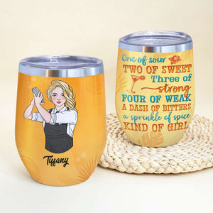 Personalized Shaking Female Bartender Wine Tumbler - One Of Sour Two Of Sweet Three Of Strong Four Of Weak - Wine Tumbler - GoDuckee