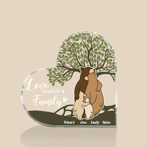 Love Makes A Family, Family Bear Love Personalized Heart Acrylic Plaque, Gift For Family - Decorative Plaques - GoDuckee