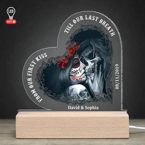 From Our First Kiss Till Our Last Breath Personalized 3D Led Light Wooden Base, Couple Gift - Led Night Light - GoDuckee