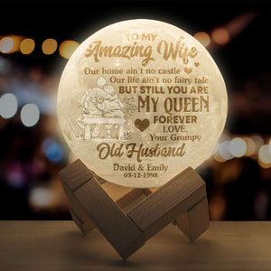 To My Amazing Wife You Are My Queen Personalized 3D Moon Lamp-Couple Gift - Led Night Light - GoDuckee