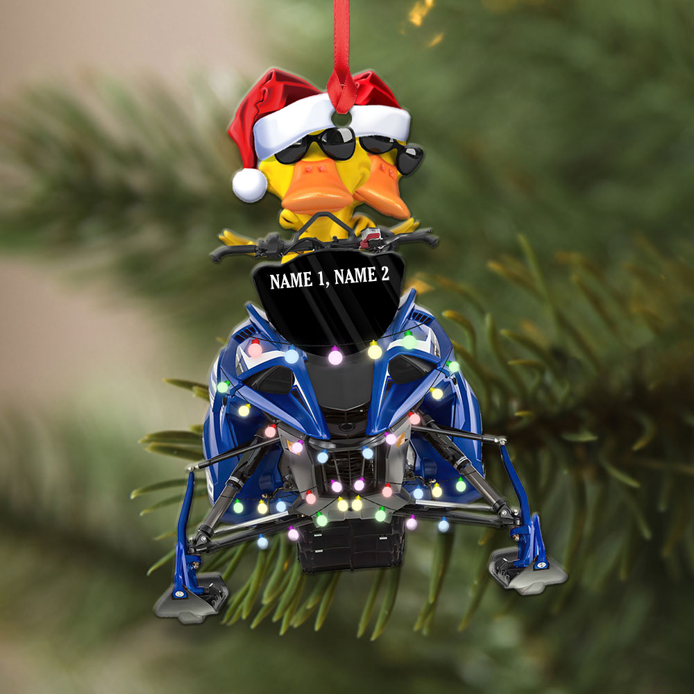 Snowmobile Christmas Ornament - Personalized Duck Christmas Gift For Couple - Ornament - GoDuckee