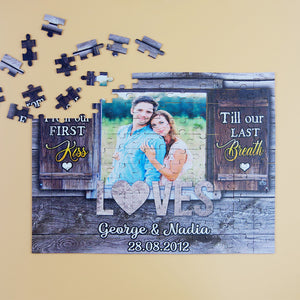 From Our First Kiss Till Our Last Breath, Personalized Wood Puzzle, Gifts for Couples - Wood Sign - GoDuckee