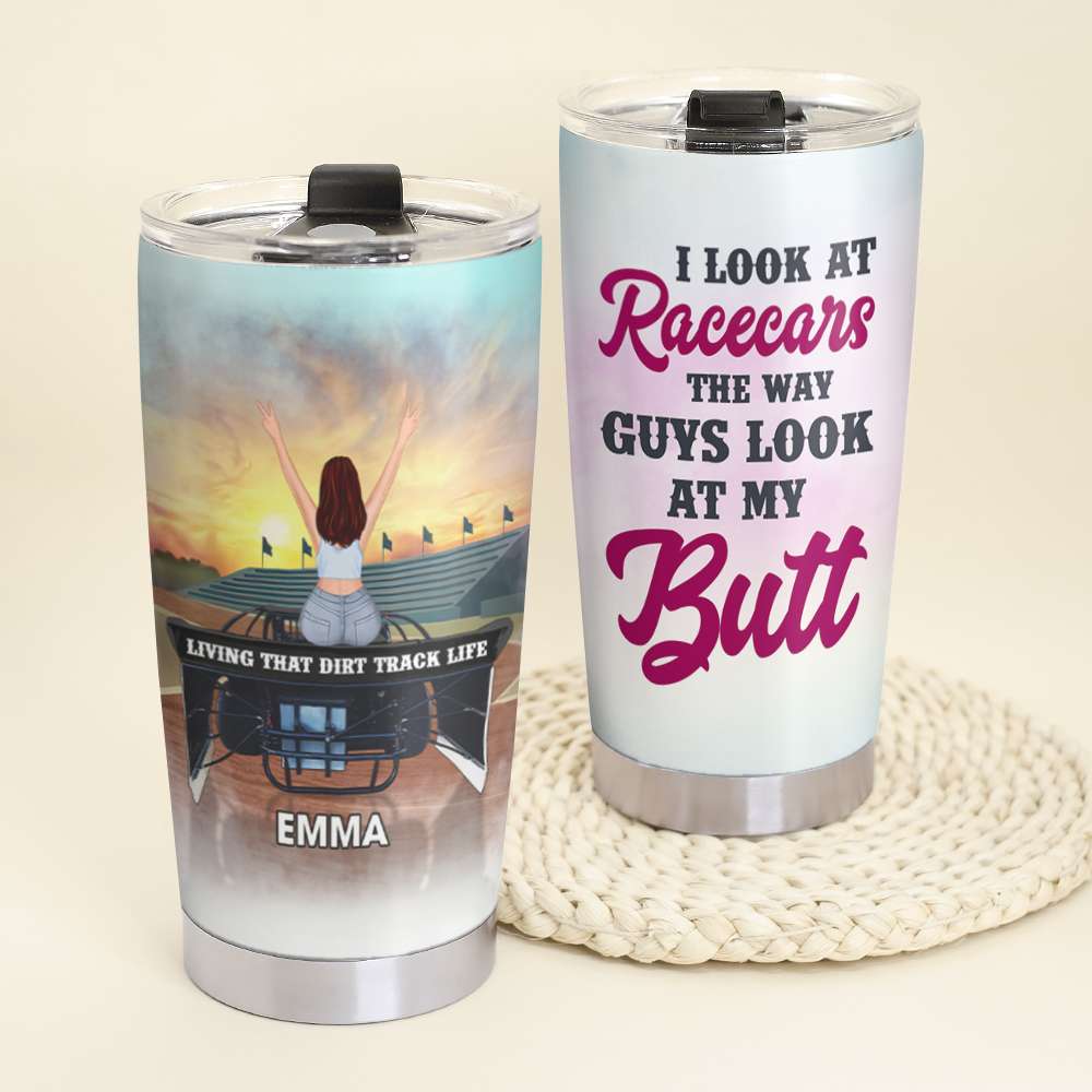 Personalized Dirt Track Racing Tumbler - A Girl Living That Dirt Track Life - Tumbler Cup - GoDuckee