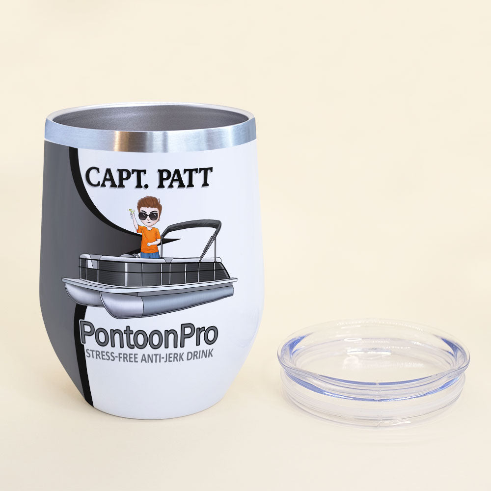 Personalized Pontoon Captian Wine Tumbler - Stress Free Anti Jerk Drink - Wine Tumbler - GoDuckee