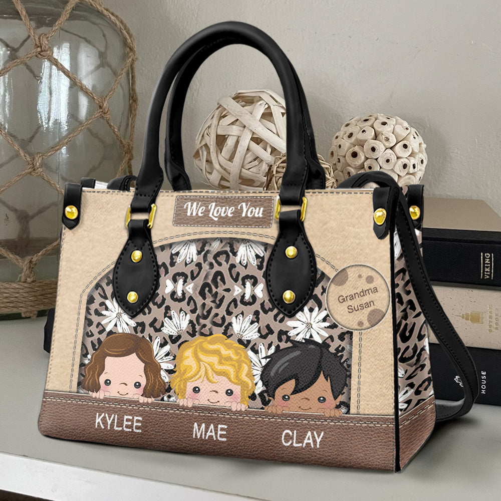 Grandma, We Love You, Personalized Leather Bag - Leopard Gift For Grandma - Leather Bag - GoDuckee