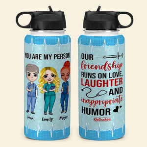 Personalized Nurse Bestie Water Bottle - You Are My Person - Chibi Nurse Front View - Water Bottles - GoDuckee