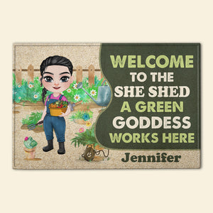 Welcome To The She Shed A Green Goddess Works Here, Gardening Doormat - Doormat - GoDuckee
