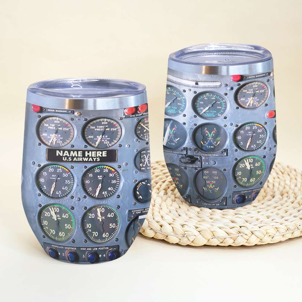 Flight Instruments Theme - Custom Pilot's Name Wine Tumbler - Wine Tumbler - GoDuckee