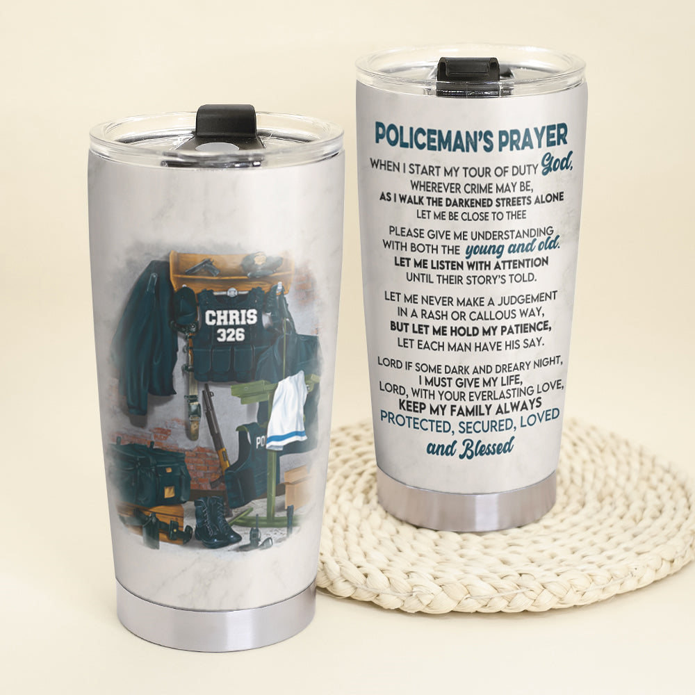 Personalized Police Tumbler - Policeman's Prayer - Uniform Room - Tumbler Cup - GoDuckee