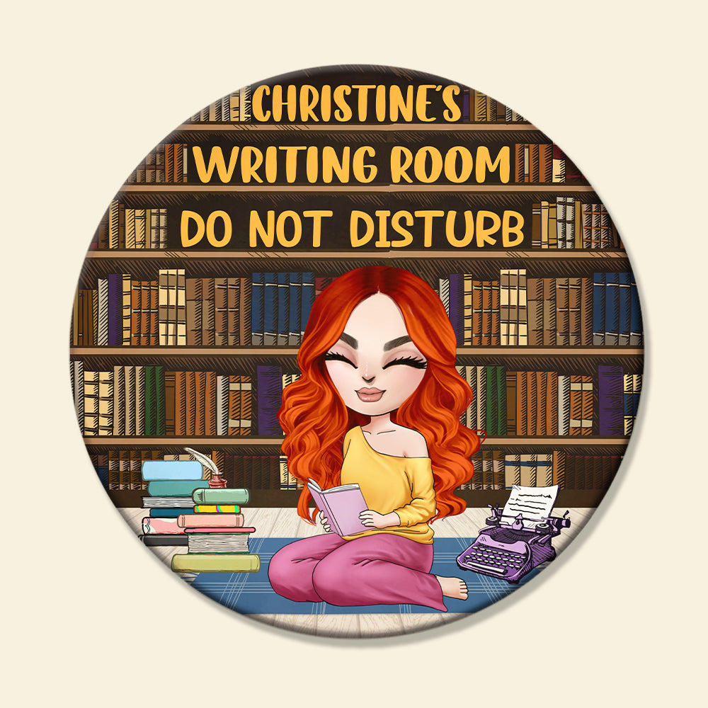 Writing Room Do Not Disturb - Personalized Round Wooden Sign - Gift For Book Lover - Wood Sign - GoDuckee