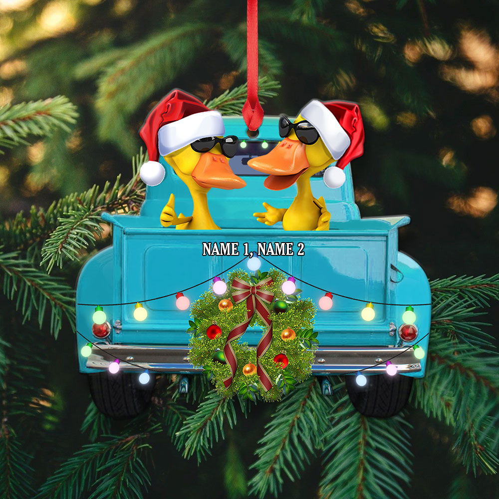Pickup Truck Christmas Ornament - Personalized Duck Christmas Ornament - Gift For Couple - Ornament - GoDuckee