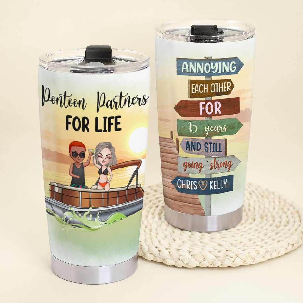 Personalized Pontoon CoupleTumbler Annoying Each Other For [Custom] Years And Still Going Strong - Tumbler Cup - GoDuckee