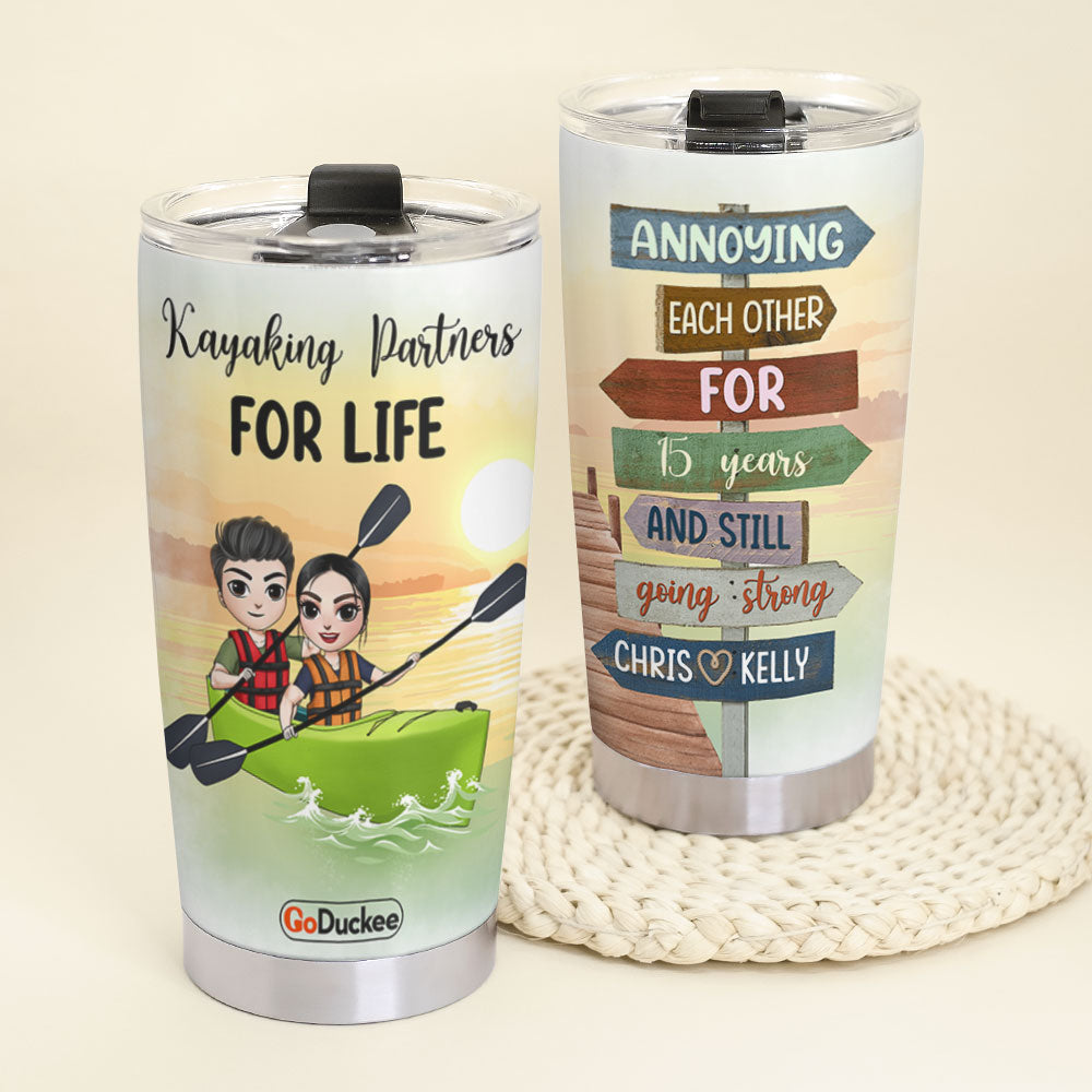 Personalized Kayaking Couple Tumbler - Kayaking Partners For Life - Tumbler Cup - GoDuckee