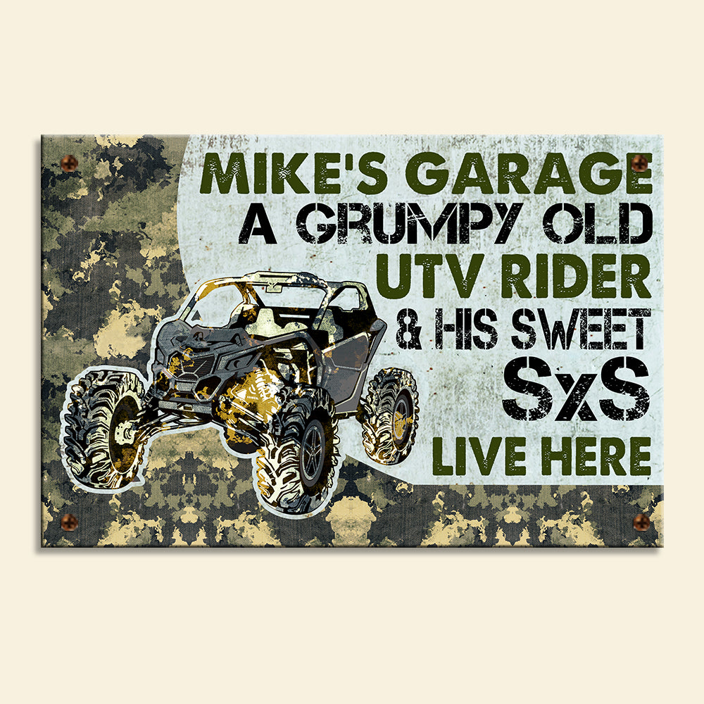 UTV Racing Car Metal Sign - Side By Side A Grumpy Old - Camo Pattern - Metal Wall Art - GoDuckee