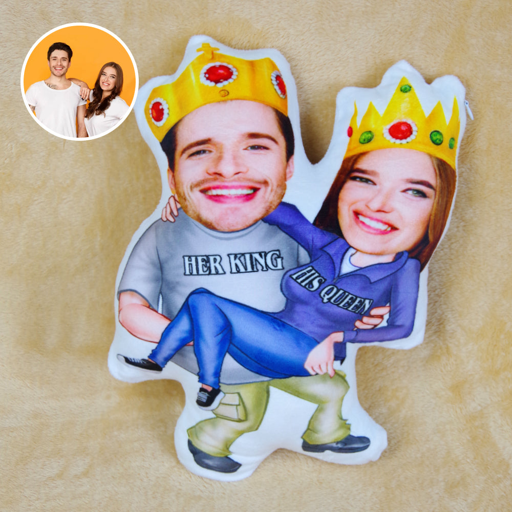Custom Face Pillow, Love Family, Couple Her King - His Queen - Pillow - GoDuckee