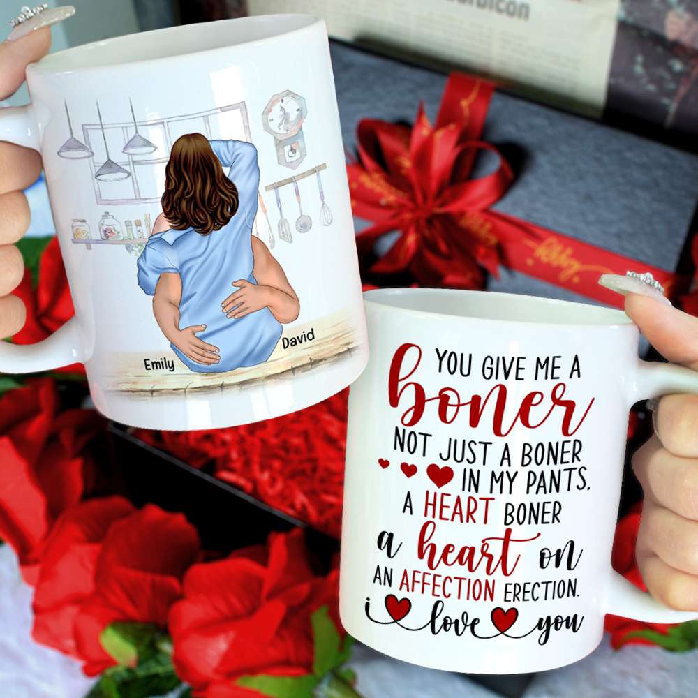 You Give Me A Boner, Couple Make Love White Mug - Coffee Mug - GoDuckee