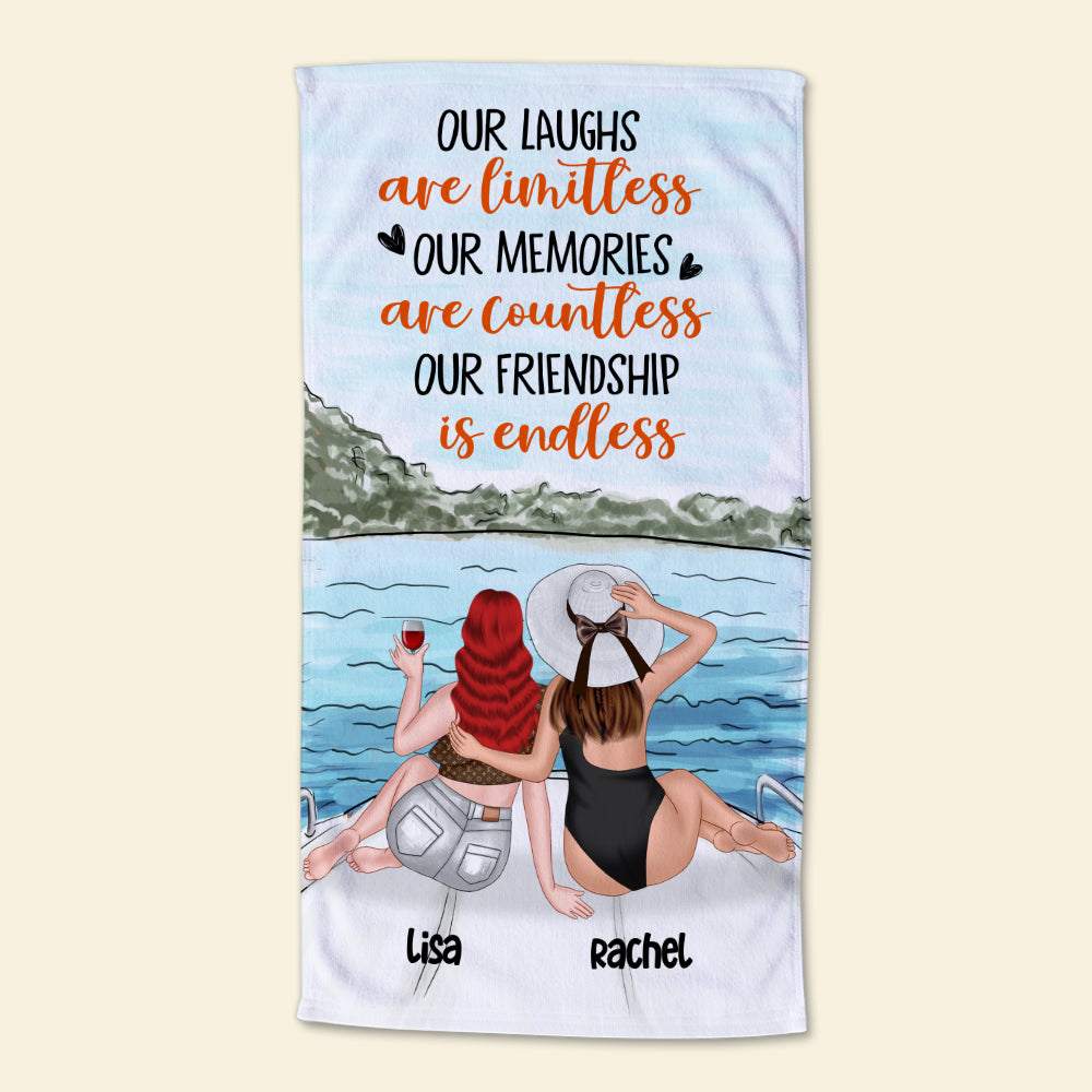 Our Laughs Are Limitless - Personalized Beach Towel - Gifts For Big Sister, Sistas, Girls Trip - Beach Towel - GoDuckee