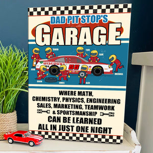 Dad Pit Stop's Garage Personalized Racing Metal Sign - Metal Wall Art - GoDuckee