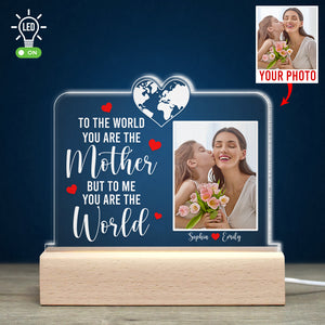 To Me You Are The World, Personalized Led Light For Mom With Image Upload - Led Night Light - GoDuckee