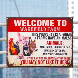 Custom Farm's Name Metal Sign - Welcome This Property Is A Farm - Chicken, Cow, Pig, Goat - Metal Wall Art - GoDuckee