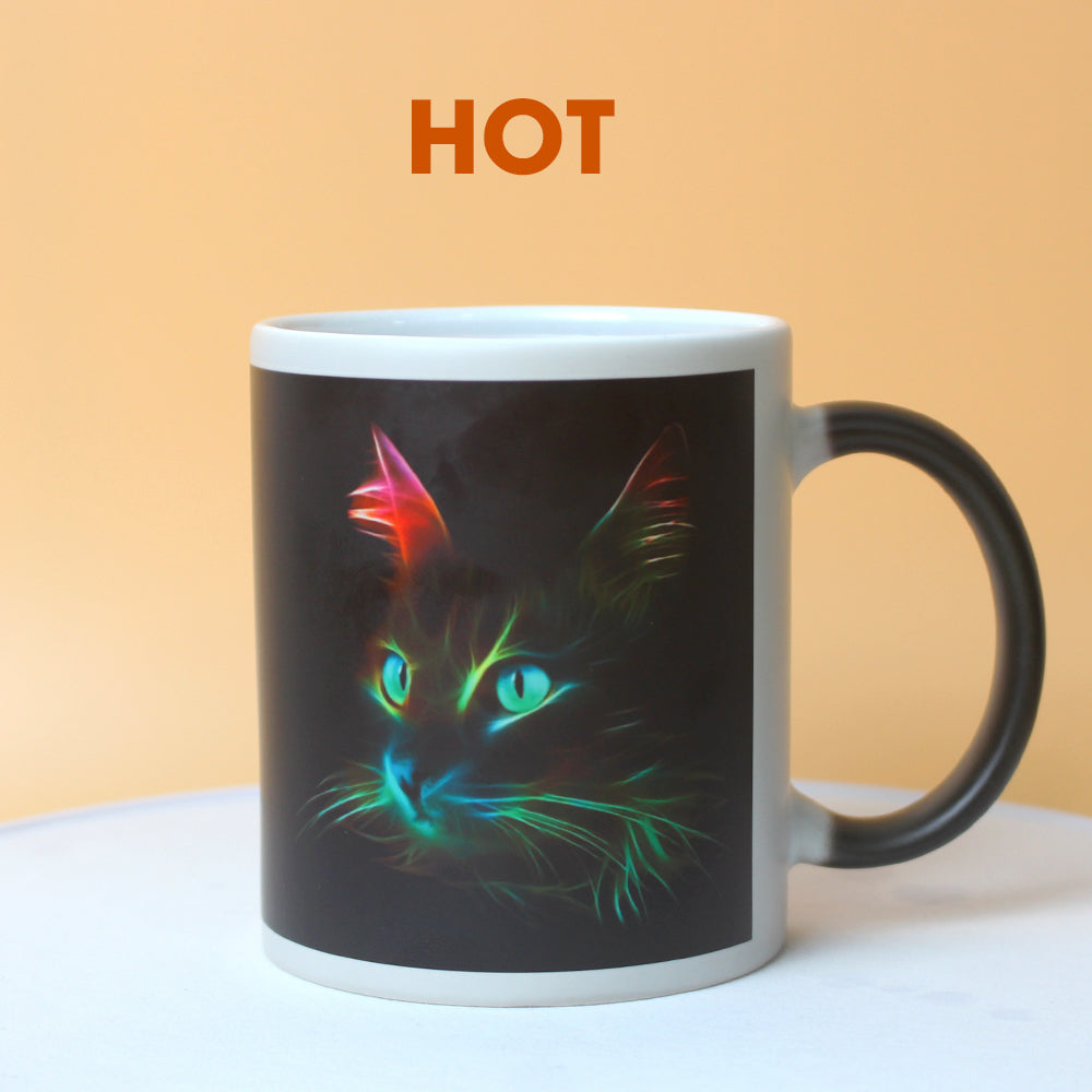 Neon Cat Black Background, Personalized Magic Mug, Gifts for Cat Lovers - Magic Mug - GoDuckee