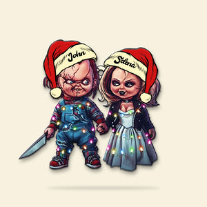 Personalized Horror Couple Christmas Ornament, Serial Killer Doll and His Bride - Ornament - GoDuckee