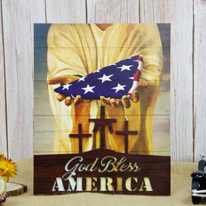 God Bless America Jesus Layered Wood Sign Stand - Wood Sign - GoDuckee
