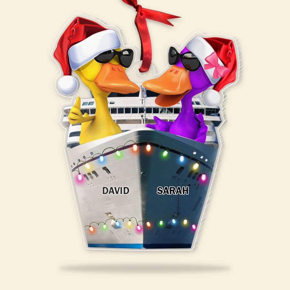 Personalized Cruise Ship Happy Cruising Ducks Acrylic Custom Shape Ornament Christmas Tree Decor - Ornament - GoDuckee