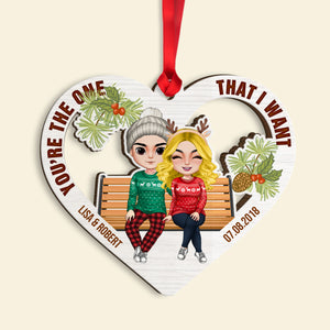 Couple You're The One That I Want, Personalized Wooden Heart Ornament, Christmas Gift For Couple - Ornament - GoDuckee