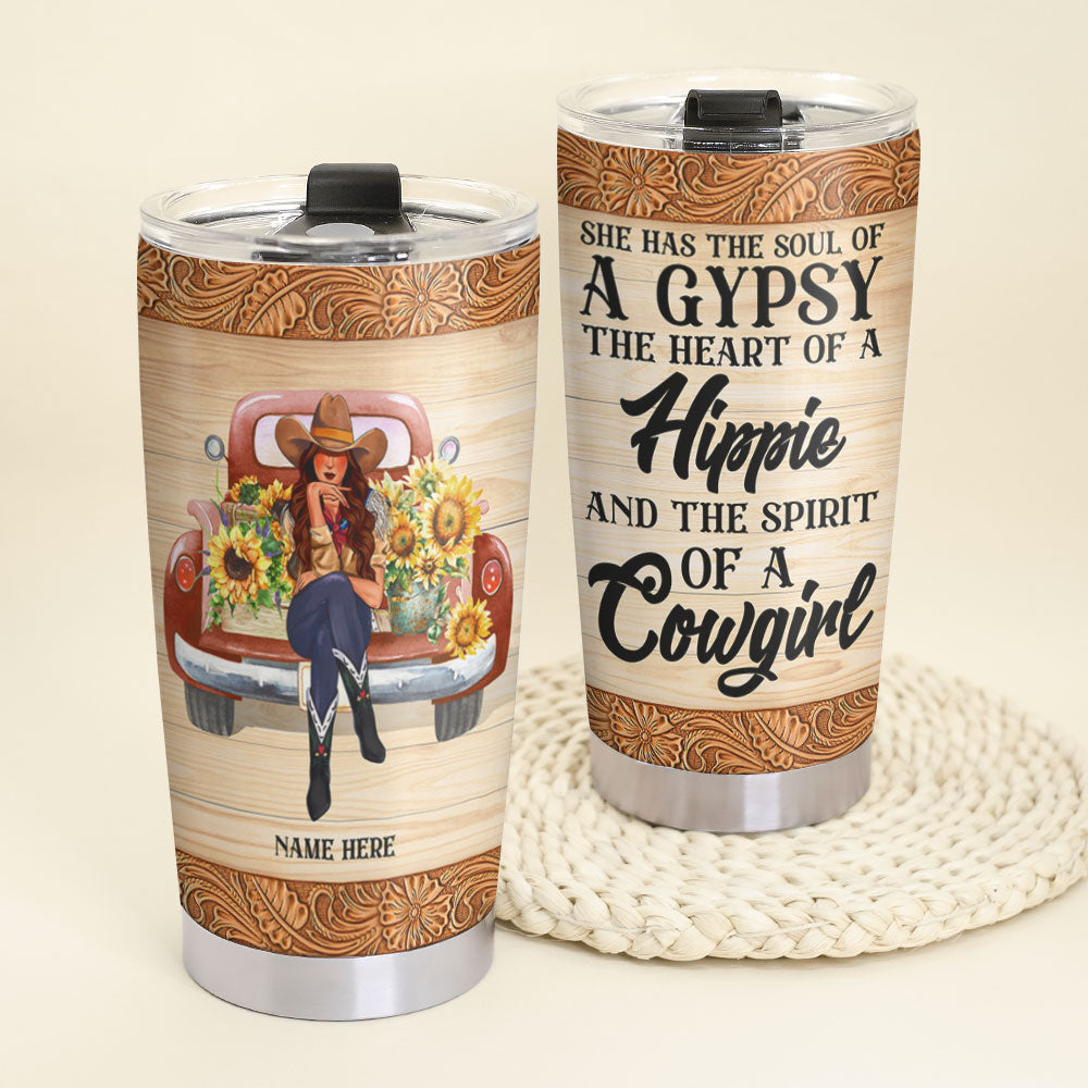 Personalized Cowgirl Tumbler Cup - Western Floral - Soul Of A Gypsy - Heart Of A Hippie - Tumbler Cup - GoDuckee